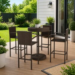 Concise 5-Piece Brown Garden Bar Set for Outdoors