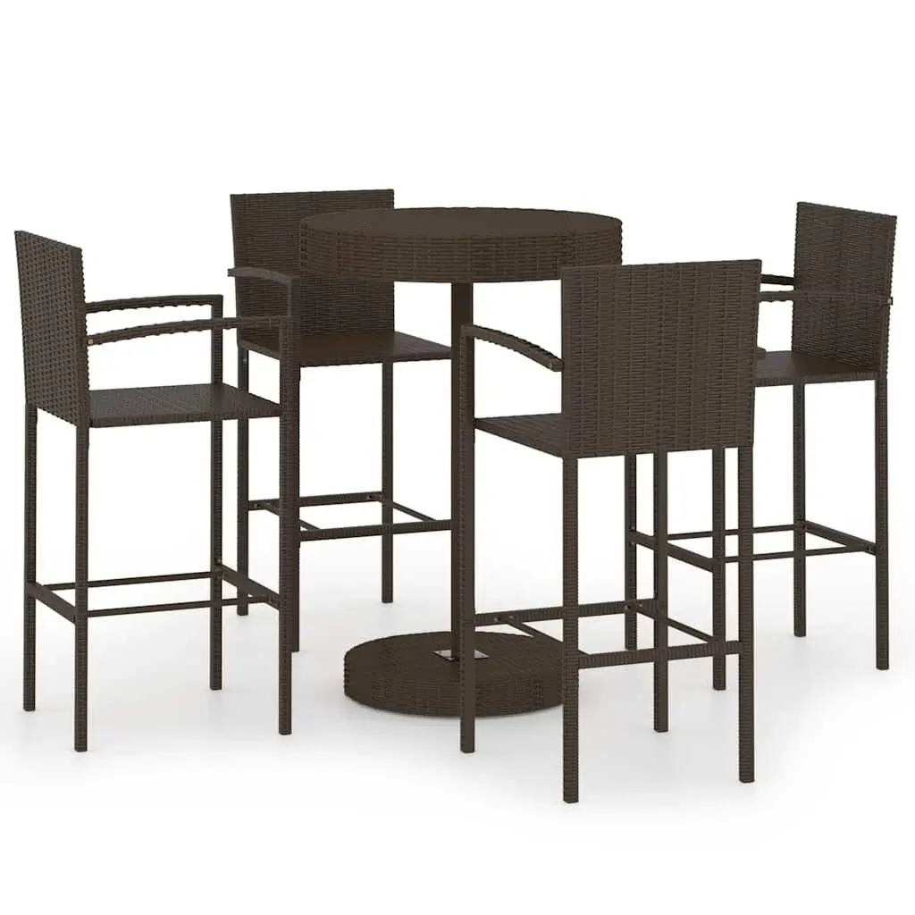 Garden Bar Set Brown 5 Piece Outdoor Bar Table and Stools Poly Rattan