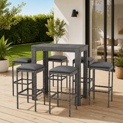 7 Piece Grey Rattan Garden Bar Set: Compact and Efficient
