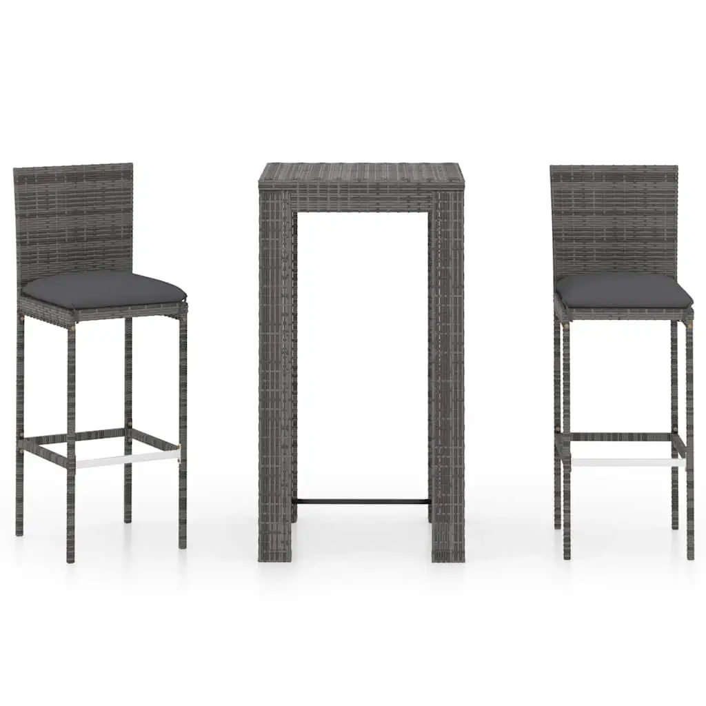 3 Piece Outdoor Bar Set with Cushions Poly Rattan Garden Bar Table and Stools