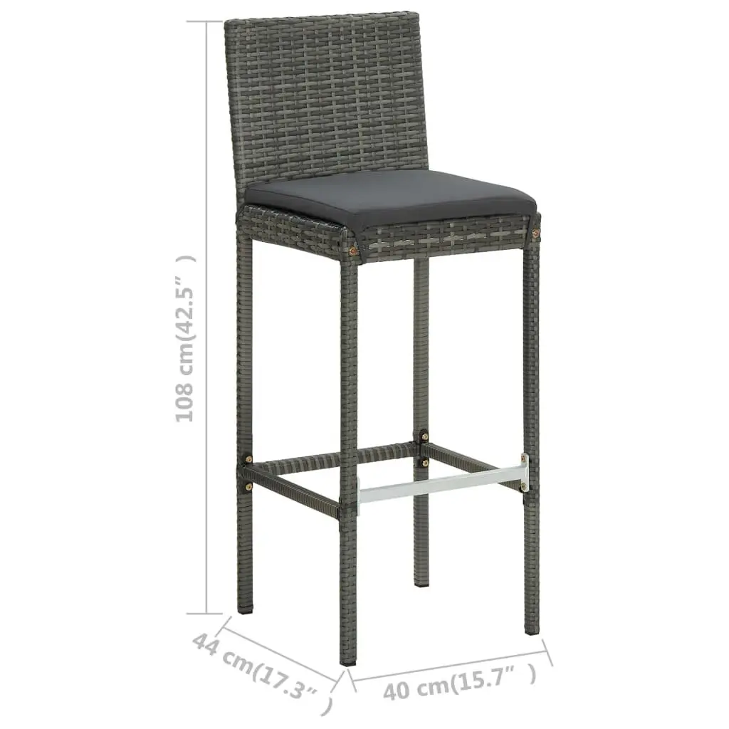 5 Piece Outdoor Bar Set Grey Poly Rattan Garden Bar Table Stools with Cushions