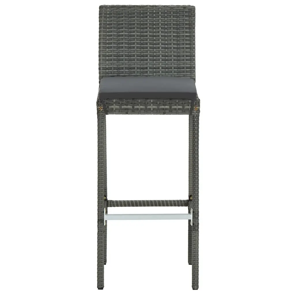 5 Piece Outdoor Bar Set Grey Poly Rattan Garden Bar Table Stools with Cushions