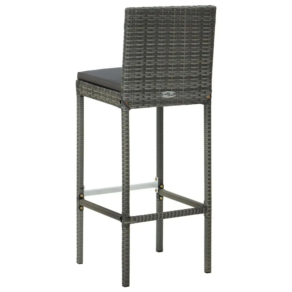 5 Piece Outdoor Bar Set Grey Poly Rattan Garden Bar Table Stools with Cushions