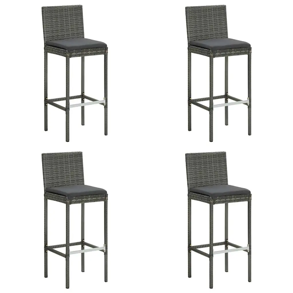 5 Piece Outdoor Bar Set Grey Poly Rattan Garden Bar Table & Stools with Cushions
