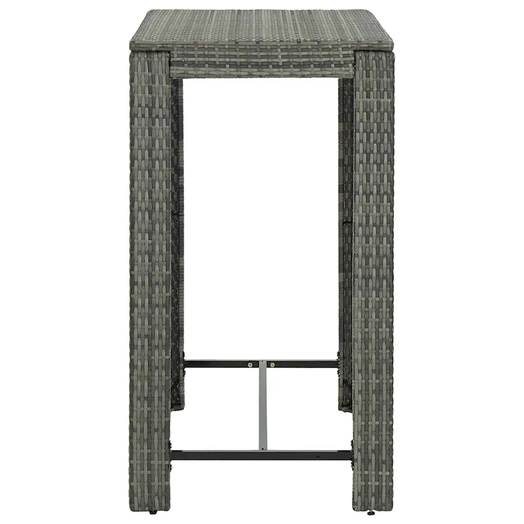 5 Piece Outdoor Bar Set Grey Poly Rattan Garden Bar Table & Stools with Cushions