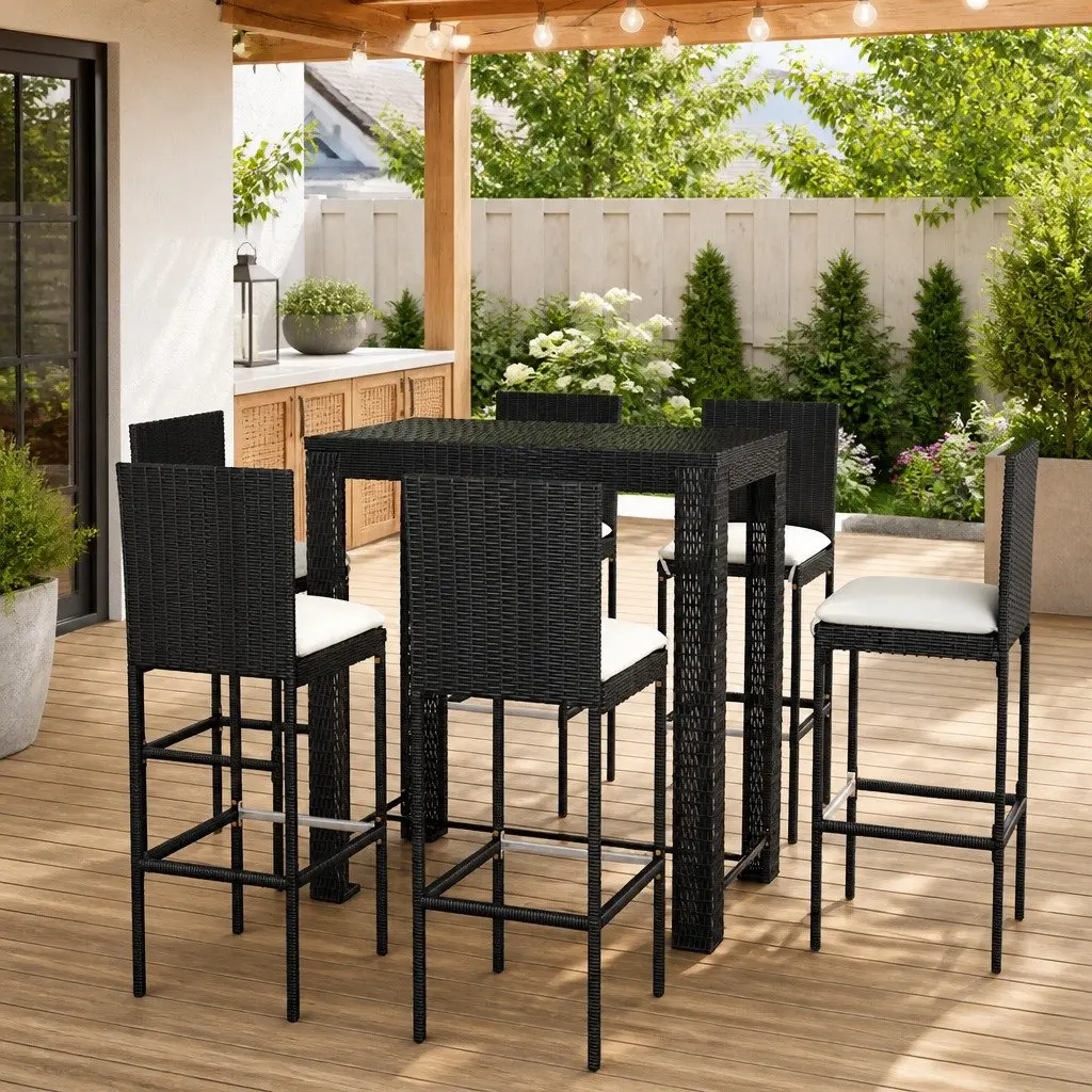 7 Piece Outdoor Bar Set with Cushions