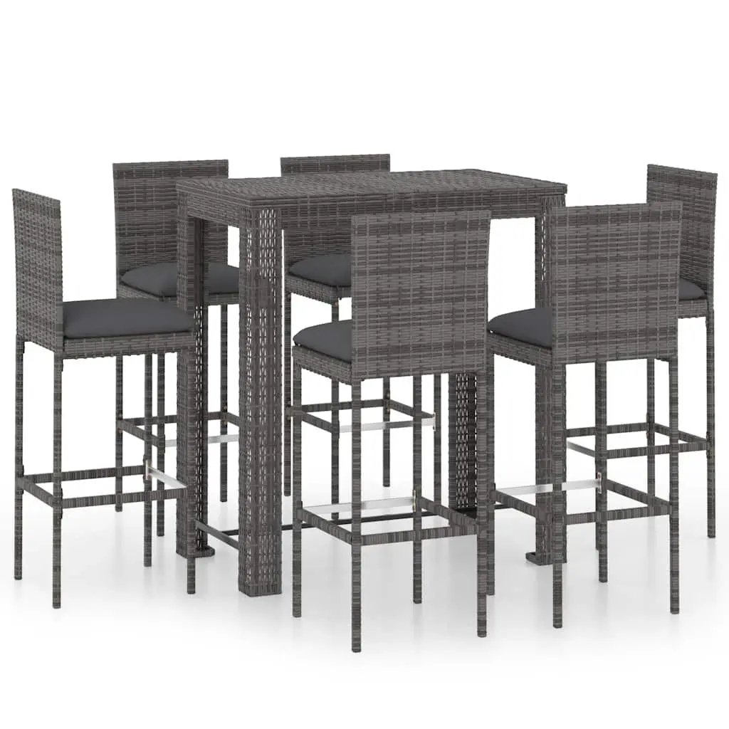 7 Piece Grey Poly Rattan Bar Set