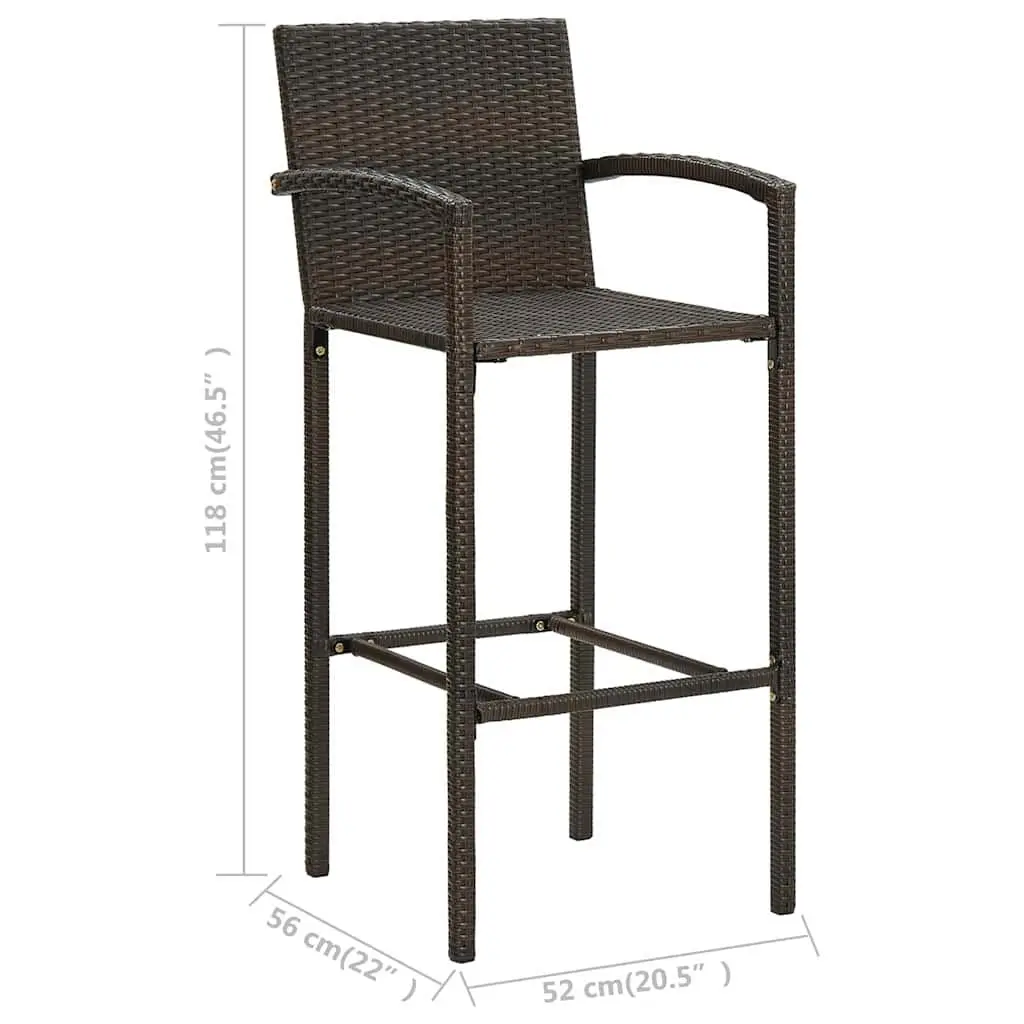 3 Piece Outdoor Bar Set with Armrest Poly Rattan Garden Bar Table and Stools