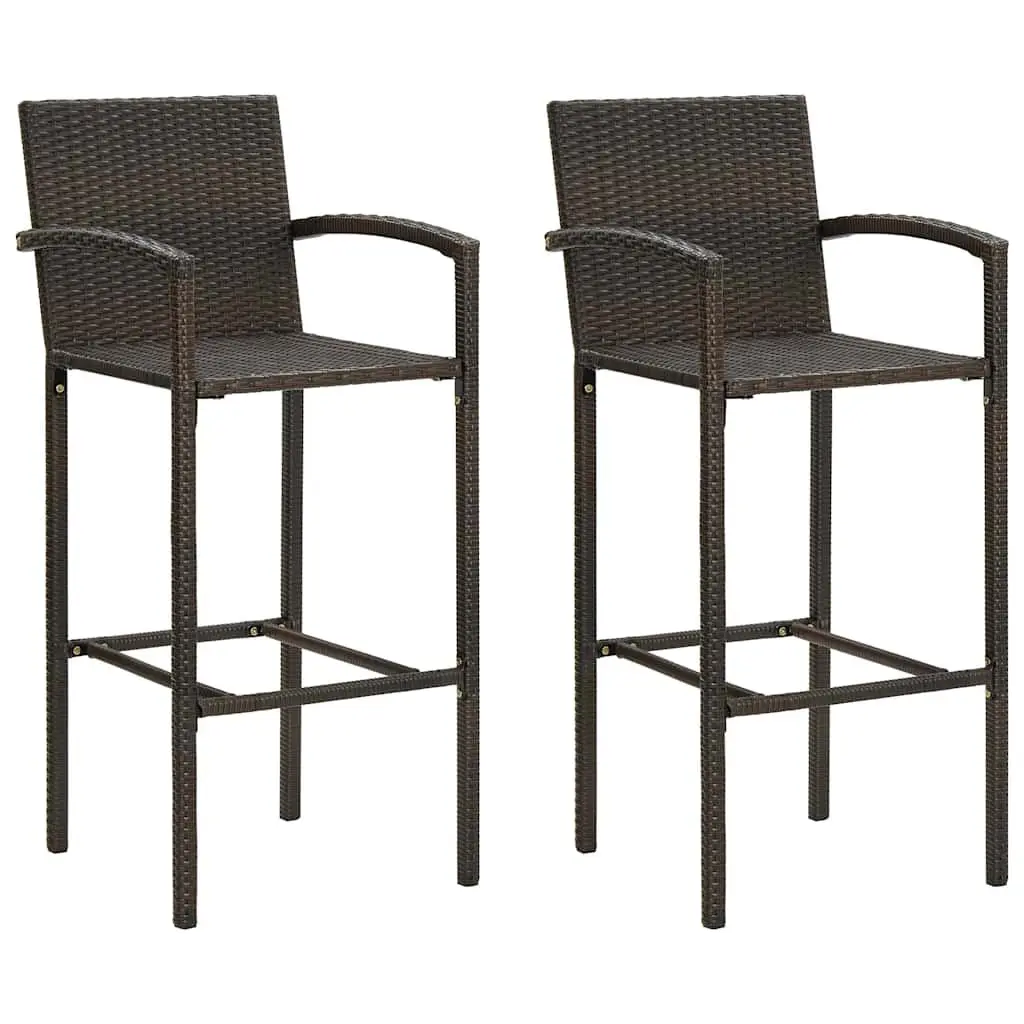 3 Piece Outdoor Bar Set with Armrest Poly Rattan Garden Bar Table and Stools
