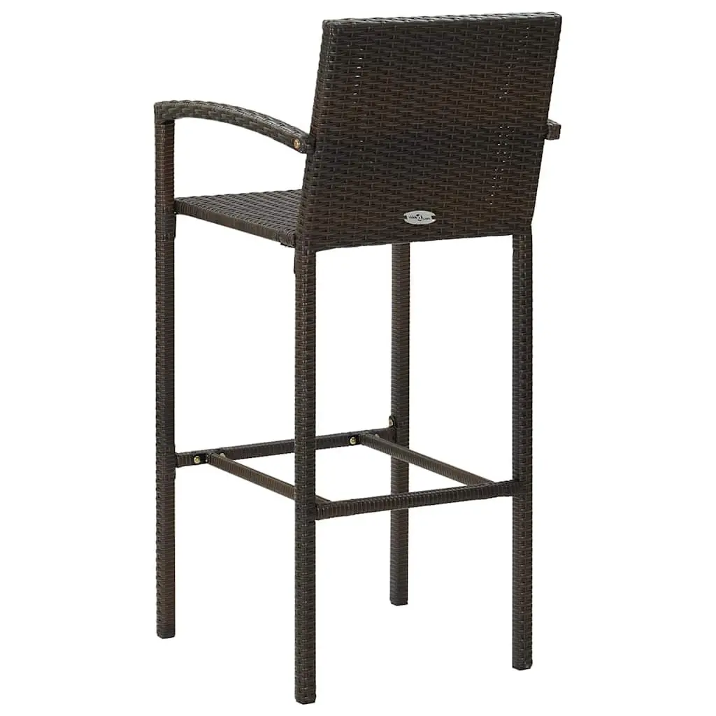 3 Piece Outdoor Bar Set with Armrest Poly Rattan Garden Bar Table and Stools