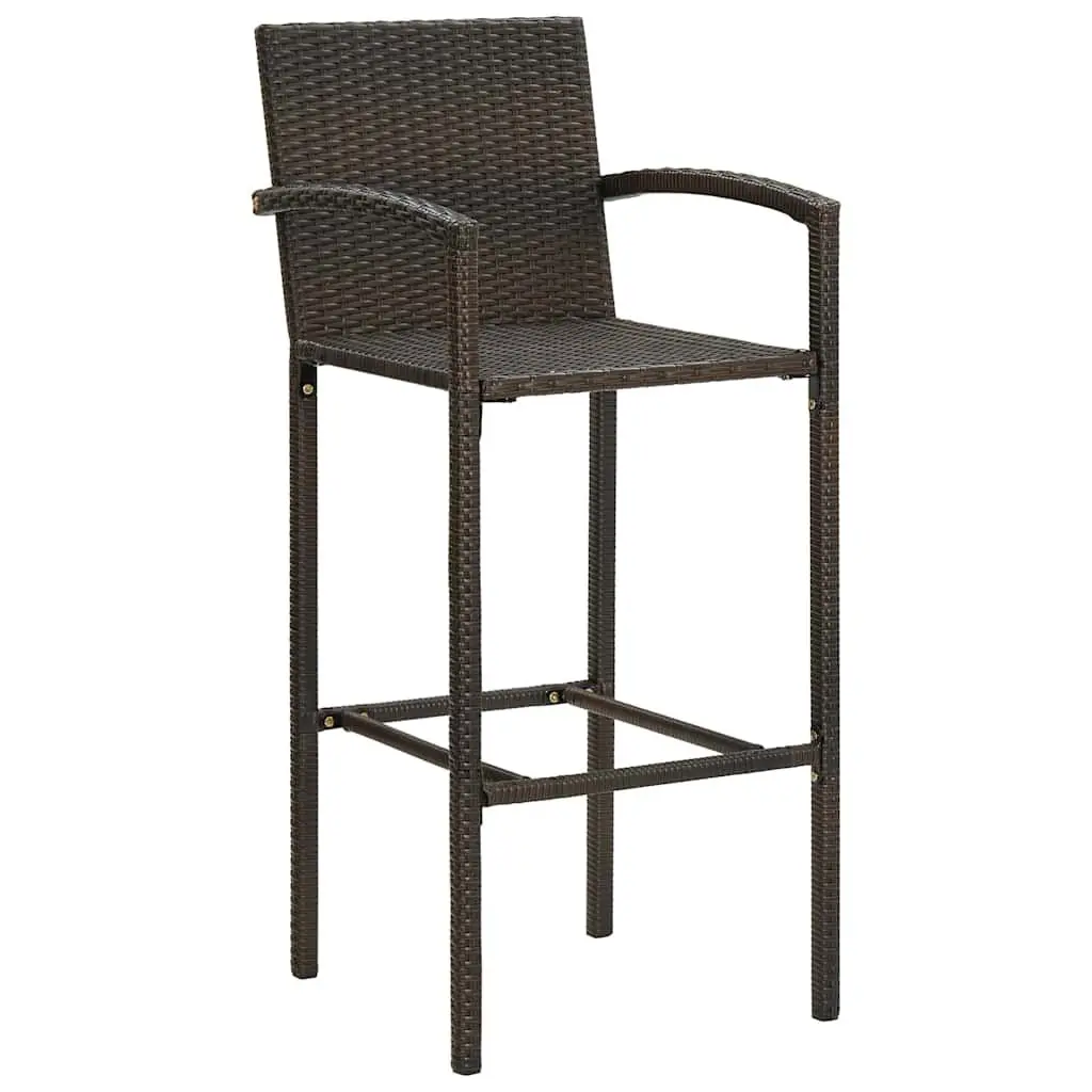 Outdoor Bar Set Brown 5 Piece Poly Rattan Armrest Bar Table Stools