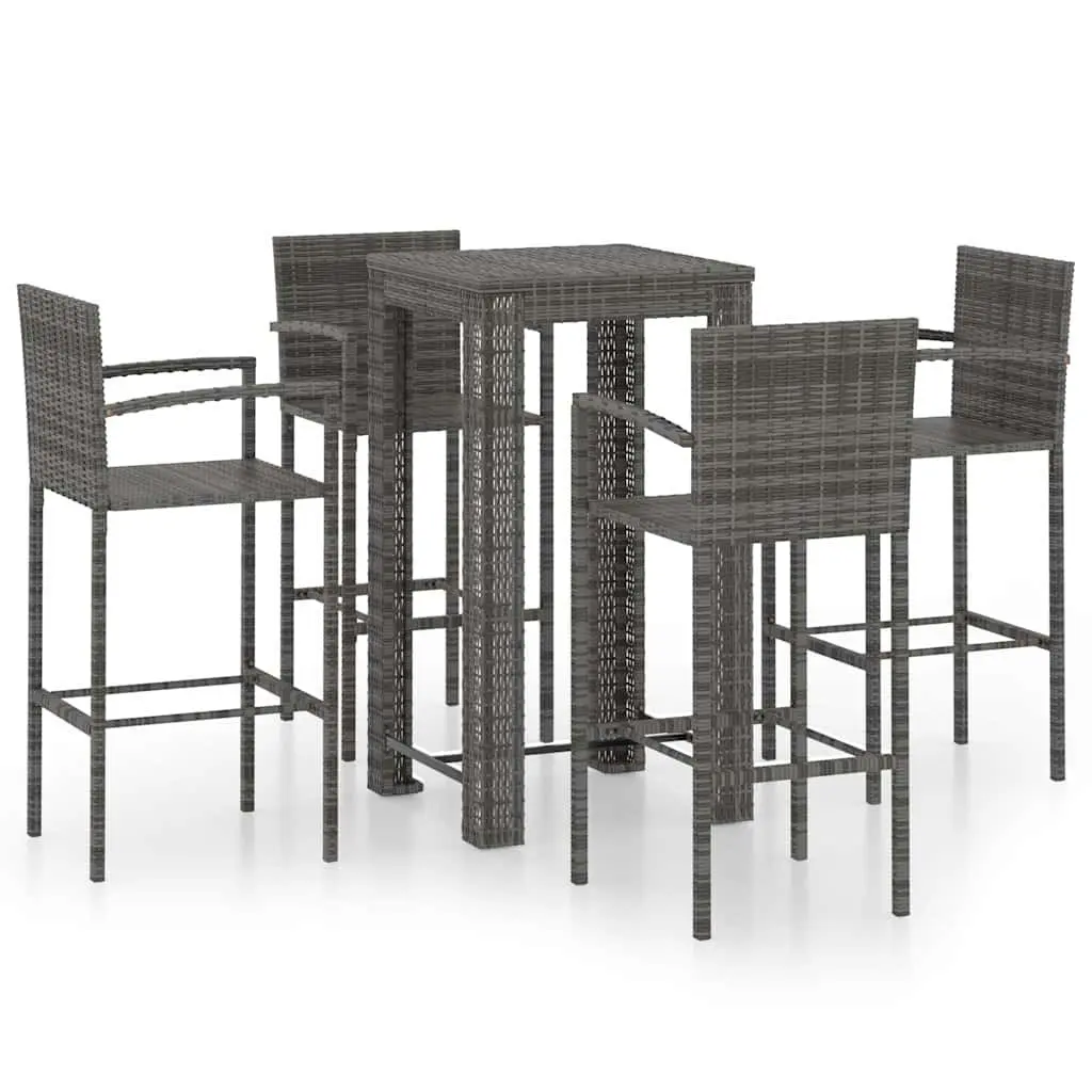 Outdoor Bar Set Grey 5 Piece Poly Rattan with Armrest Garden Patio Bar Table