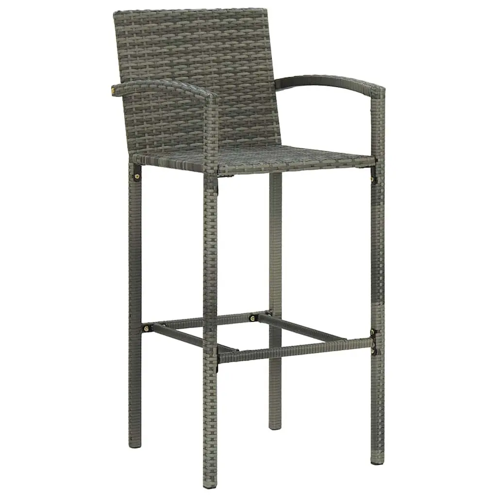 5 Piece Outdoor Bar Set Grey Poly Rattan Armrest Garden Bar Table Stools