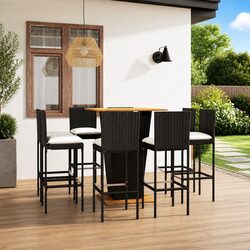 Garden Bar Set 9 Piece Outdoor Furniture with Cushions Poly Rattan Stools
