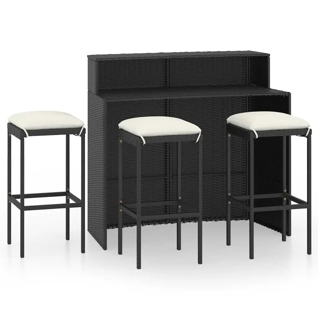 Garden Bar Set Black 4 Piece Outdoor Furniture with Cushions