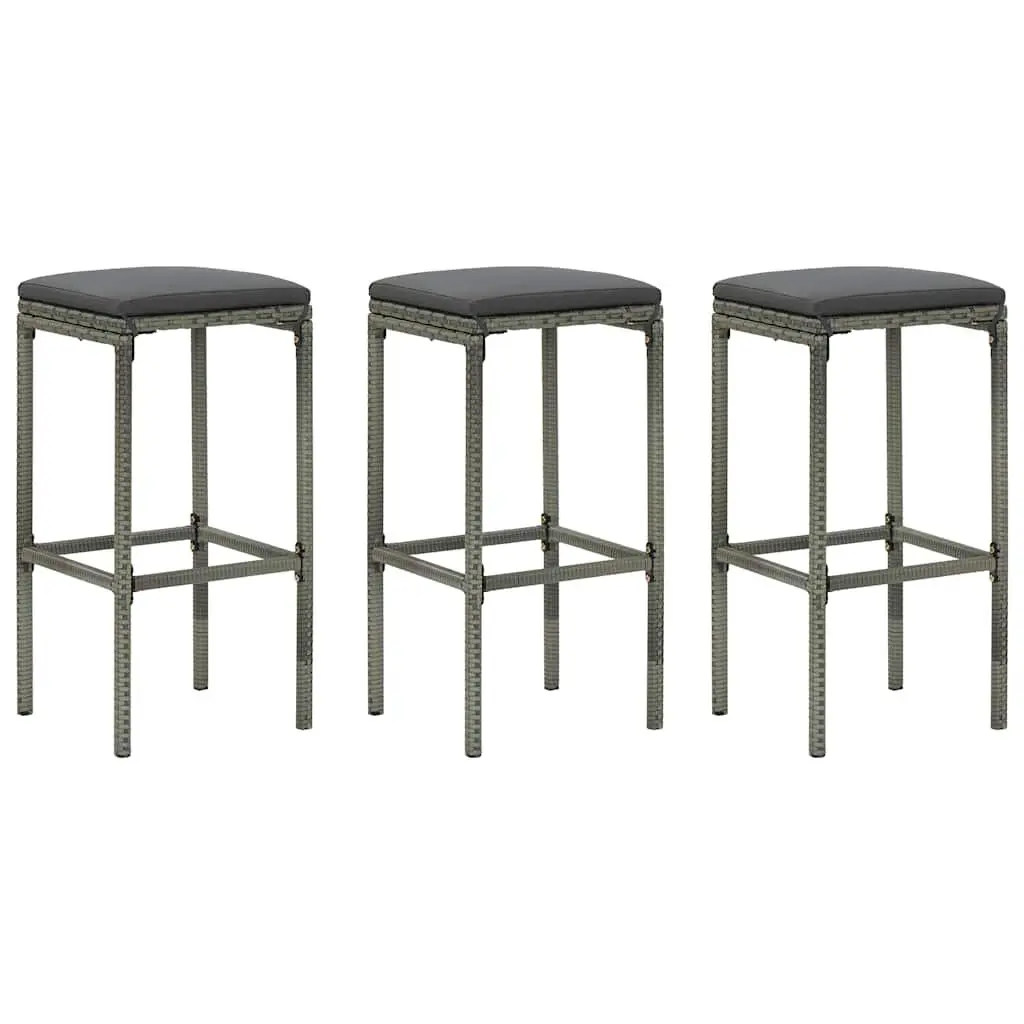 Garden Bar Set Grey 4 Piece Outdoor Patio Furniture with Cushions PE Rattan and Powder Coated Steel Frame