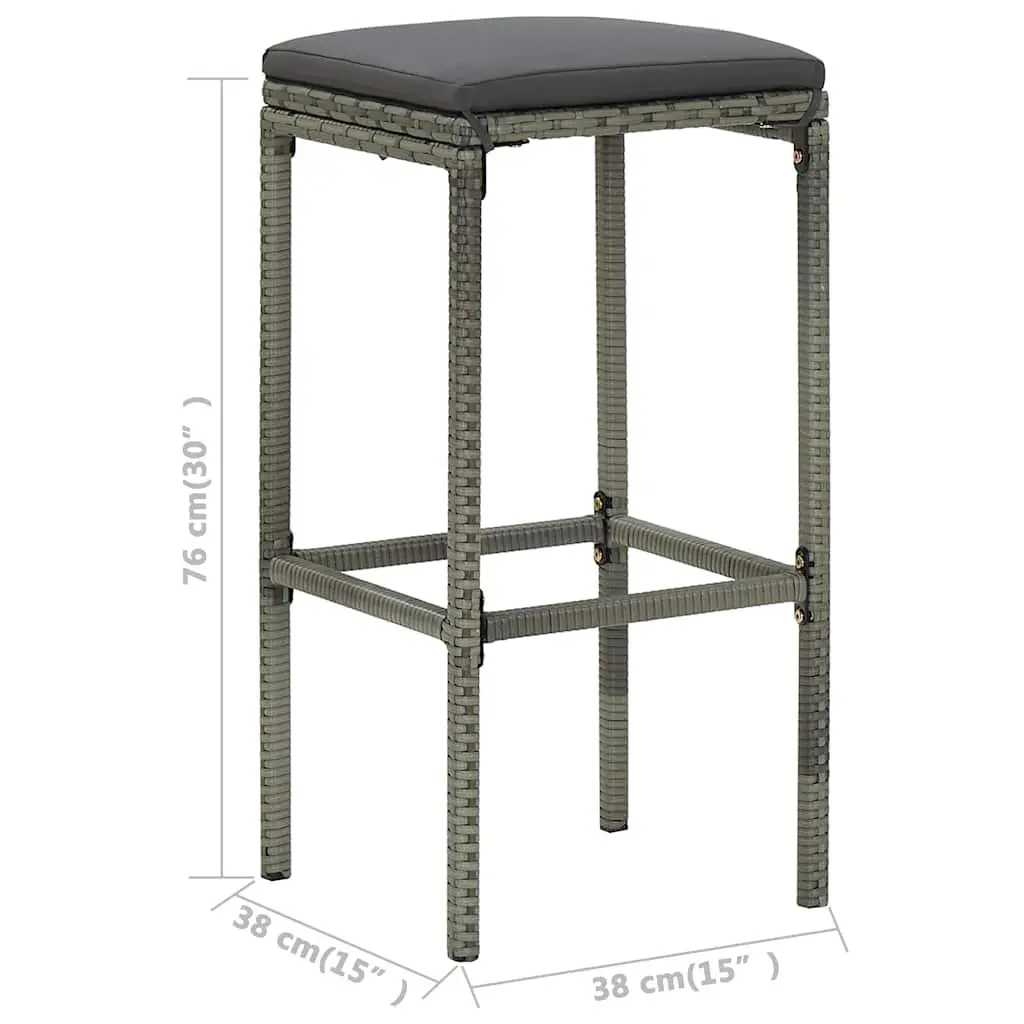 Garden Bar Set Grey 4 Piece Outdoor Patio Furniture with Cushions PE Rattan and Powder Coated Steel Frame