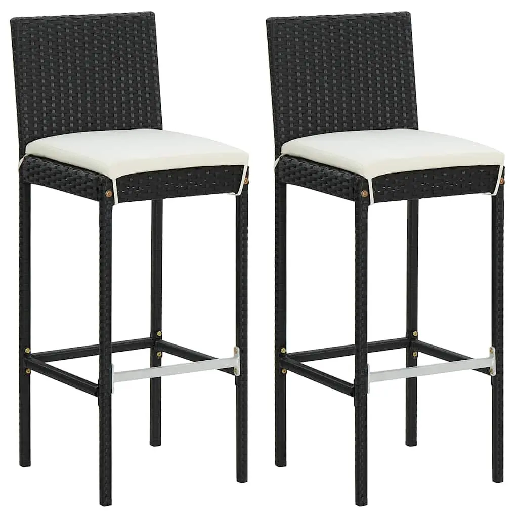 Garden Bar Set Black 3 Piece Outdoor Furniture with Cushions Weather Resistant PE Rattan Powder Coated Steel Frame
