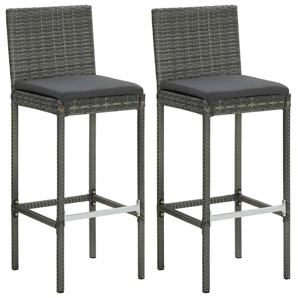 3 Piece Garden Bar Set Grey Rattan Outdoor Patio Furniture with Cushions