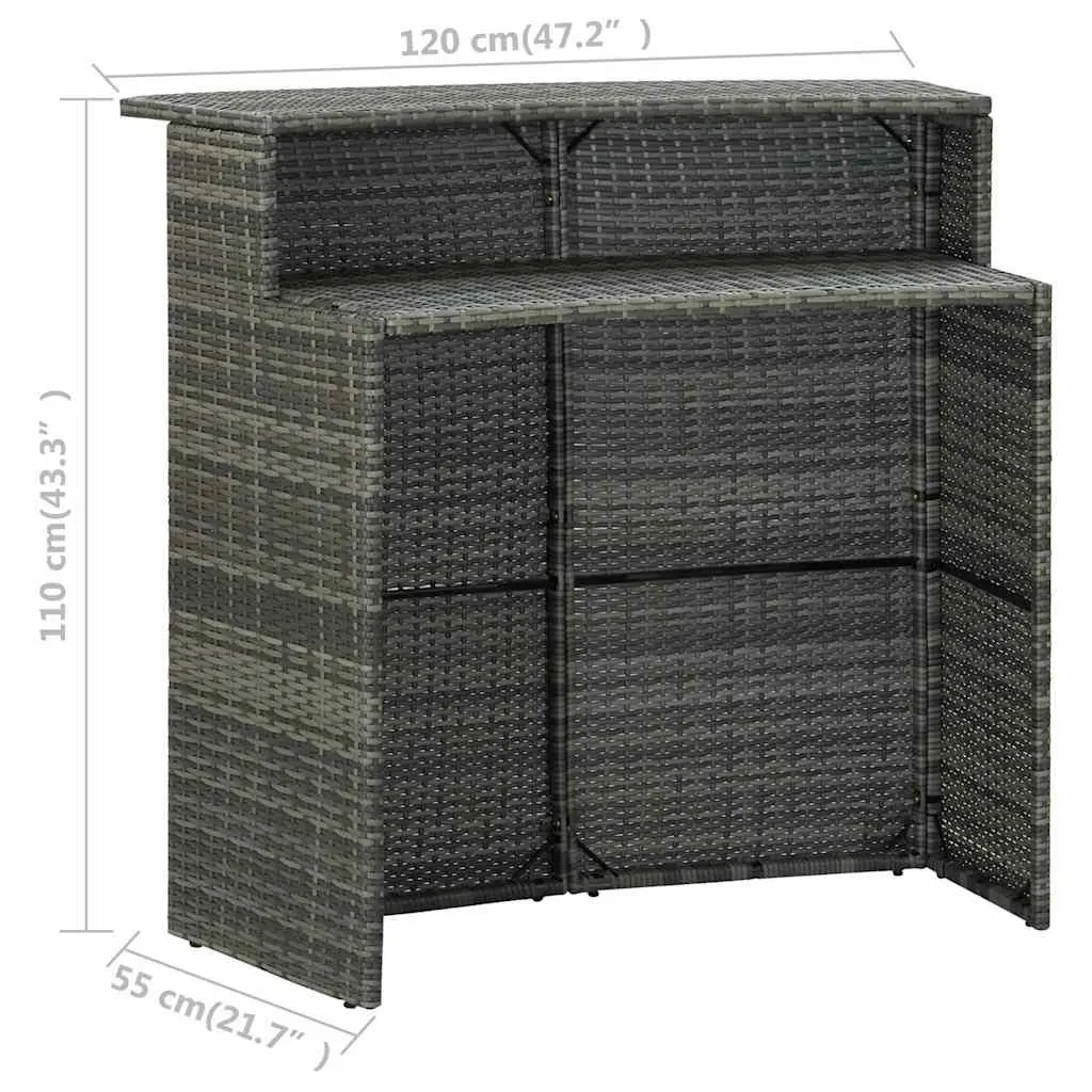 5 Piece Grey Rattan Outdoor Bar Set with Cushions Lightweight Weather-Resistant Patio Furniture