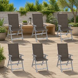 Outdoor Reclining Chairs Set 6 pcs with Cushions Solid Acacia Wood Garden