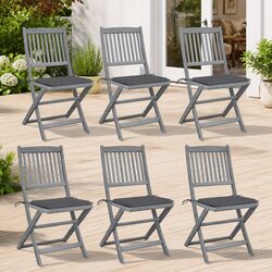 Folding Outdoor Dining Chairs Set 6 pcs with Cushions Solid Wood Garden Patio