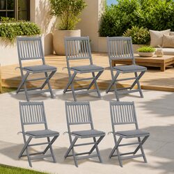 Outdoor Folding Dining Chairs Set 6 pcs Grey with Cushions Acacia Wood Garden