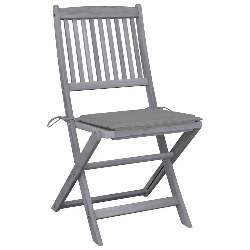 Outdoor Folding Dining Chairs Set 6 pcs Grey with Cushions Acacia Wood Garden