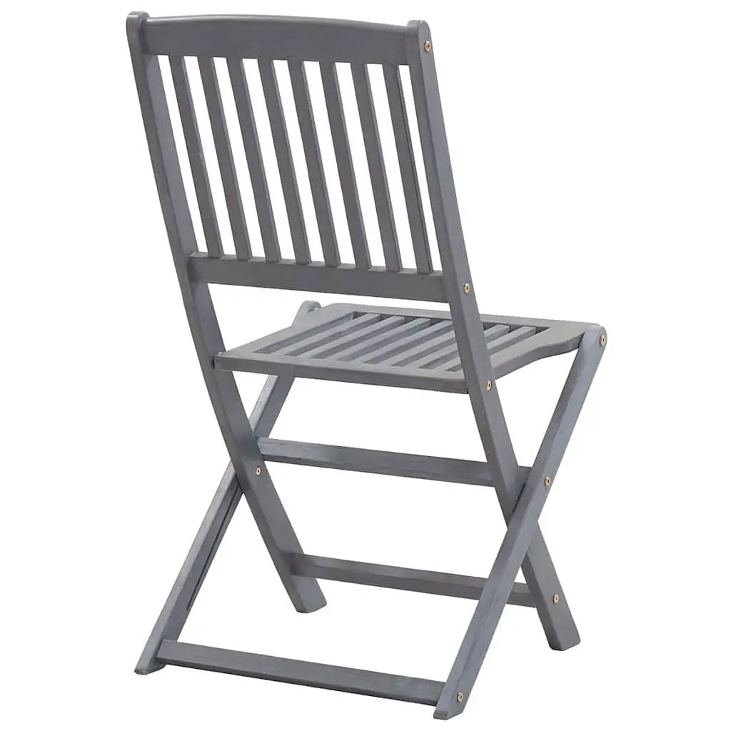 Outdoor Folding Dining Chairs Set 6 pcs Grey with Cushions Acacia Wood Garden