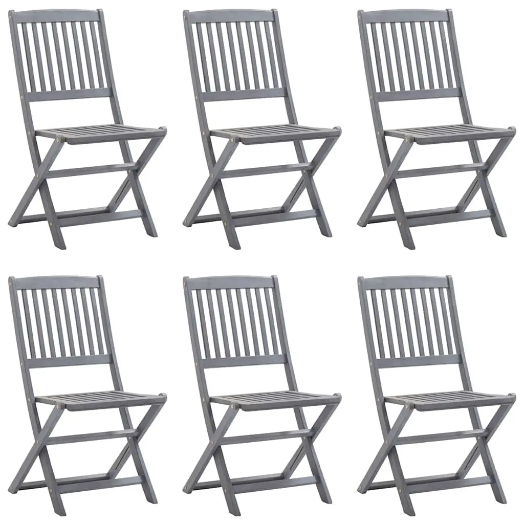 Outdoor Folding Dining Chairs Set 6 pcs Grey with Cushions Acacia Wood Garden