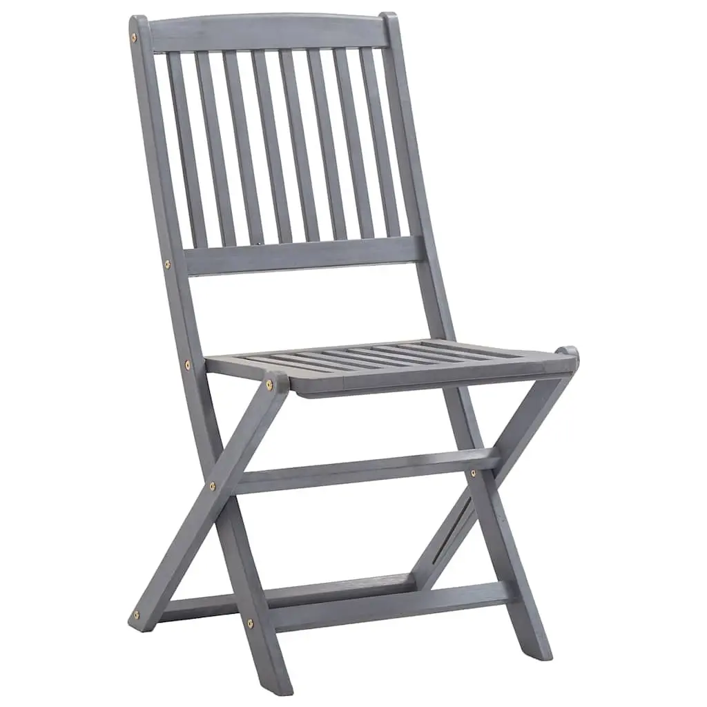 Outdoor Folding Dining Chairs Set 6 pcs Grey with Cushions Acacia Wood Garden