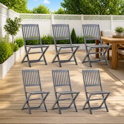 Outdoor Folding Dining Chairs Set 6 pcs Garden Patio Seating Grey Wooden