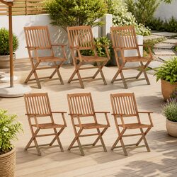 Folding Garden Chairs 6 Piece Set Outdoor Seating Brown Wood Patio Furniture