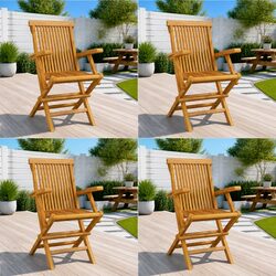 Outdoor Folding Garden Chairs 4pc Set Teak Wood Patio Seating Lightweight