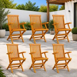 Outdoor Garden Chairs 6 Piece Set Folding Teak Wood Patio Seating Furniture