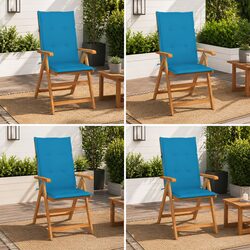 4 Garden Chairs in Teak Wood with Blue Cushions