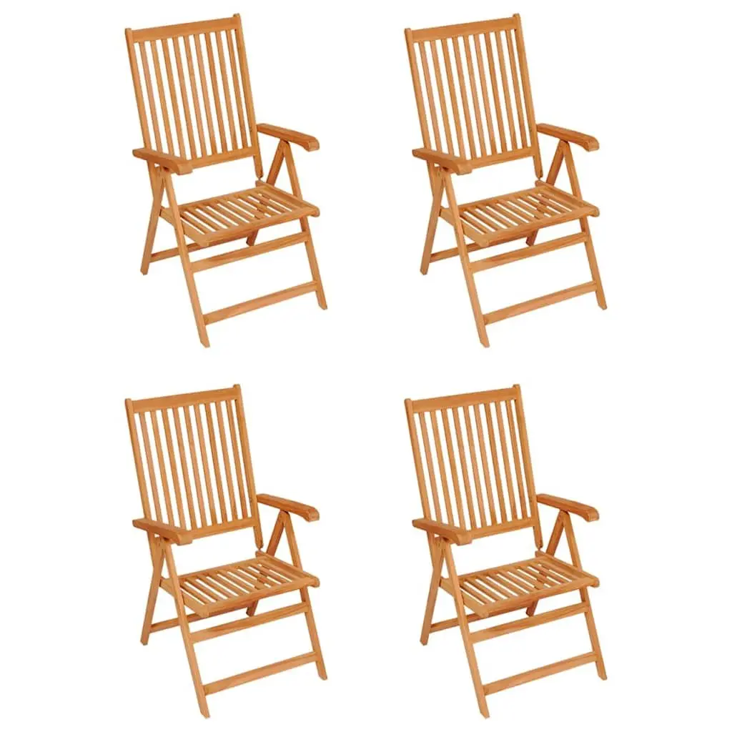 Outdoor Garden Chairs 4 Pcs Teak Wood Reclining Patio Seating with Blue Cushions