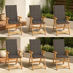 Outdoor Garden Chairs Set 6 pcs Teak Wood Reclining Seating with Taupe Cushions