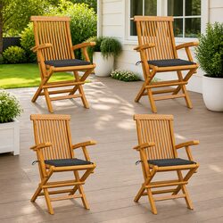 Compact Teak Outdoor Chair Set with Cushions - 4 Pieces