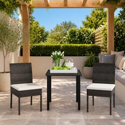3 Piece Outdoor Garden Dining Set Black Poly Rattan Table Chairs Patio Furniture