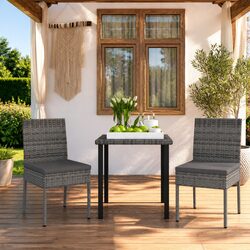 3 Piece Garden Dining Set Outdoor Patio Table Chairs Grey Rattan Furniture