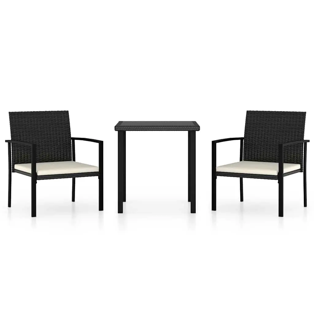 3 Piece Garden Dining Set Black Outdoor Patio Table Chairs Weather Resistant