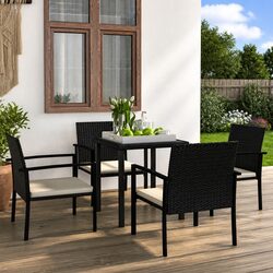 5 Piece Garden Dining Set Outdoor Patio Table Chairs Black PE Rattan Steel Frame