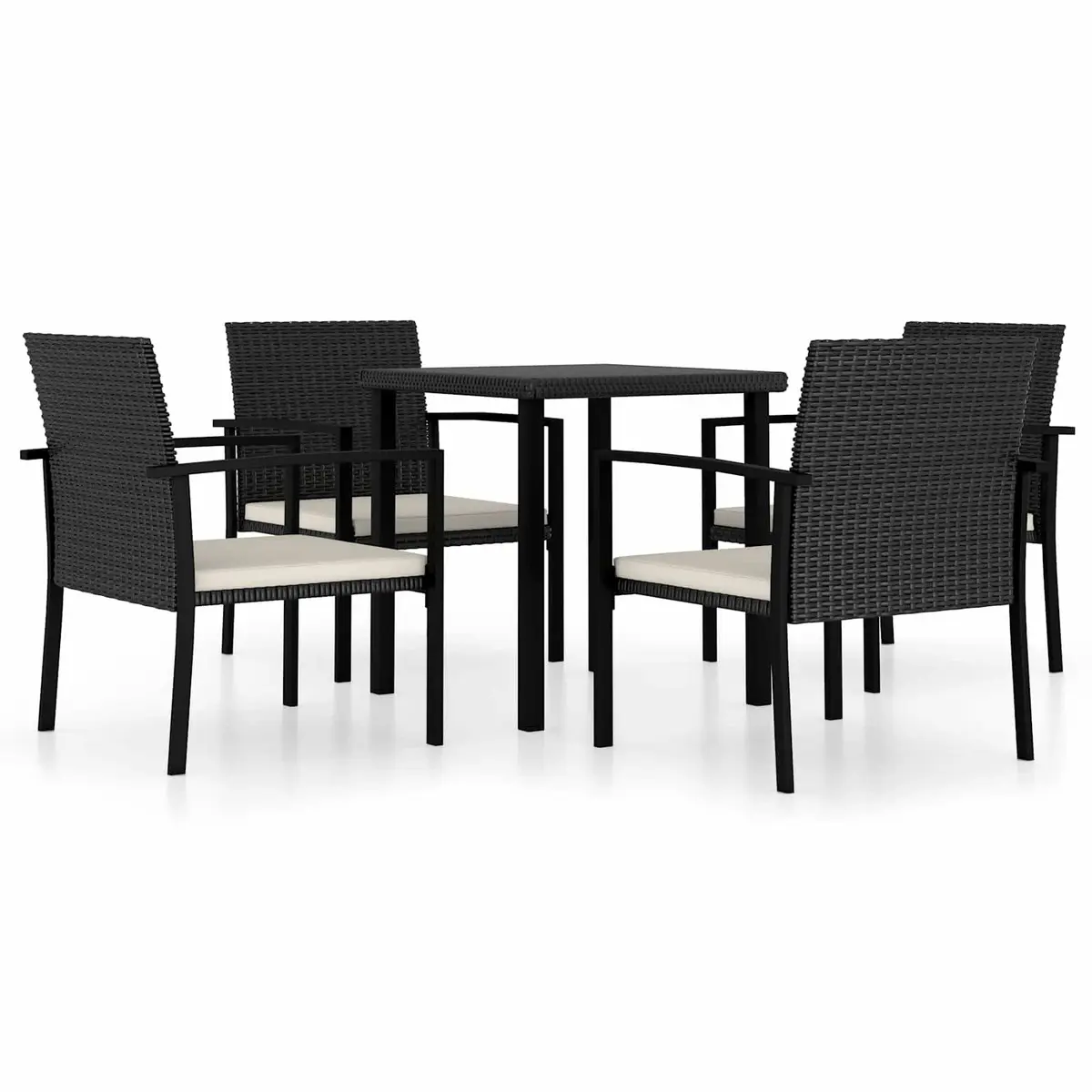 5 Piece Garden Dining Set Black Steel Frame PE Rattan Weather Resistant Outdoor Furniture
