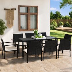 Concise 9 Piece Outdoor Dining Set with Black Rattan