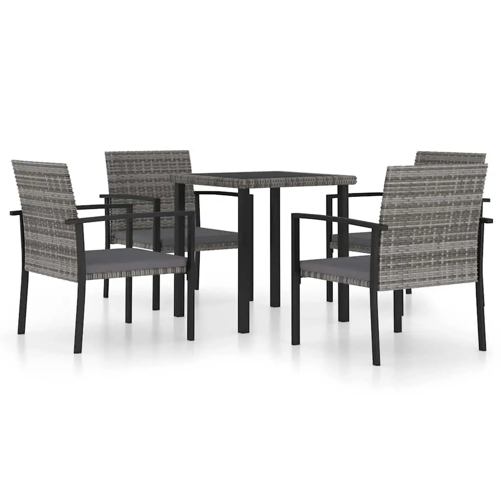 5 Piece Garden Dining Set Poly Rattan Grey Outdoor Furniture Patio Table Chairs