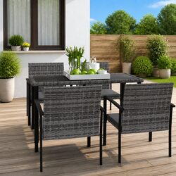 5 Piece Outdoor Dining Set Grey Poly Rattan Garden Patio Table Chairs