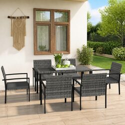 Concise 7-Piece Outdoor Dining Set with Rattan Chairs