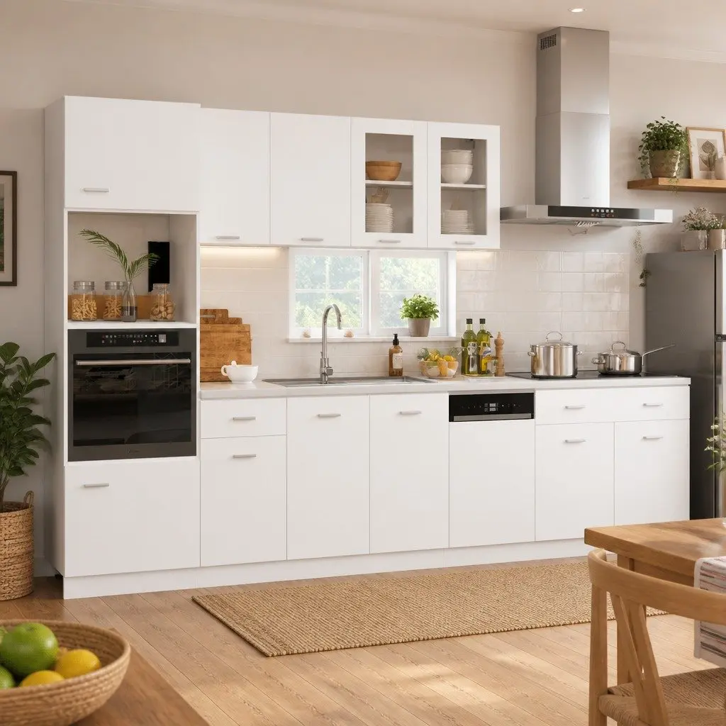 White Engineered Wood 7 Piece Kitchen Storage Cabinet Set with Ample Space for Kitchenware and Appliances