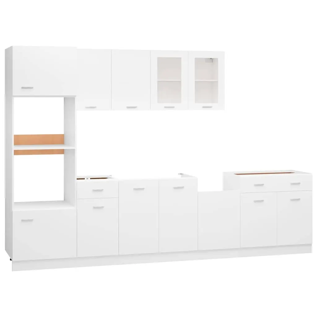 White Engineered Wood 7 Piece Kitchen Storage Cabinet Set with Ample Space for Kitchenware and Appliances